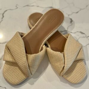 Nordstrom Woven Linen Criss Cross Slide Sandal Women's Beige Size 10